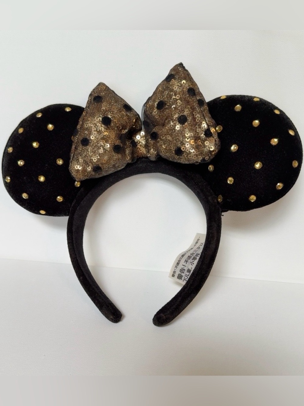 Disney Parks Black Velvet Gold Rhinestone Minnie Mouse Ears Headband